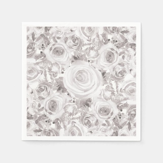 White Rustic Winter Roses Wedding Elegant Napkin (Front)