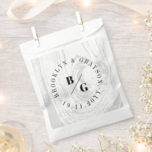 White Rustic Woodgrain Texture Chic Winter Wedding Favour Bag