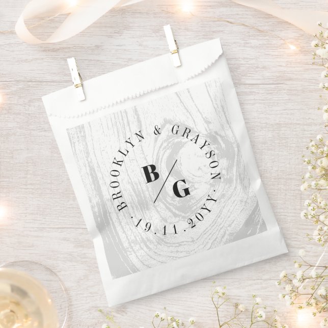 White Rustic Woodgrain Texture Chic Winter Wedding Favour Bag (Clipped)