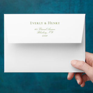 White Sage & Beige Stripes Wedding Return Address Envelope