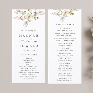 White Sage Blush Elegant Floral Wedding Ceremony Program