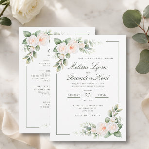 White Sage Blush Elegant Floral Wedding Invitation