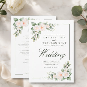 White Sage Blush Elegant Floral Wedding Invitation