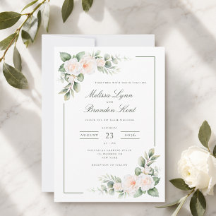 White Sage Blush Elegant Floral Wedding Invitation