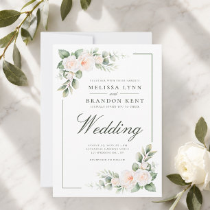 White Sage Blush Elegant Floral Wedding Invitation