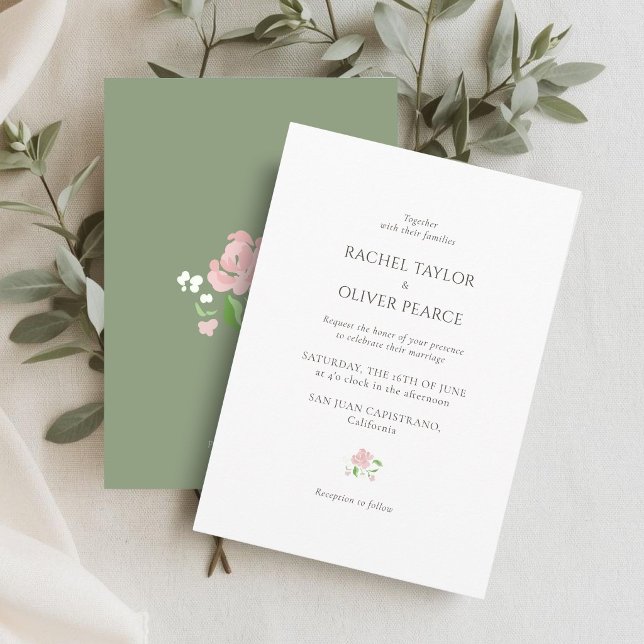 White & Sage | Chic Watercolor Floral Wedding  Invitation (Creator Uploaded)