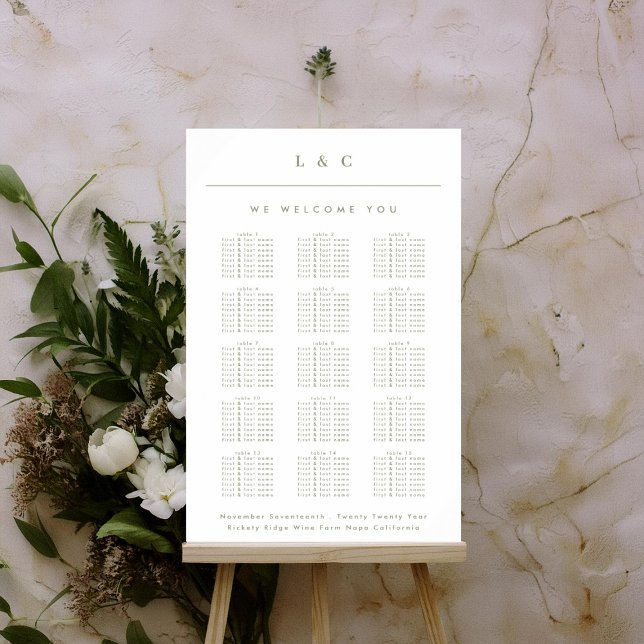White Sage Classic Monogram Wedding Seating Chart (Creator Uploaded)
