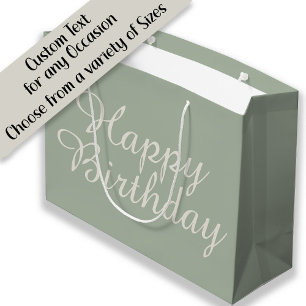 White Sage Green Happy Birthday Gift Large Gift Bag