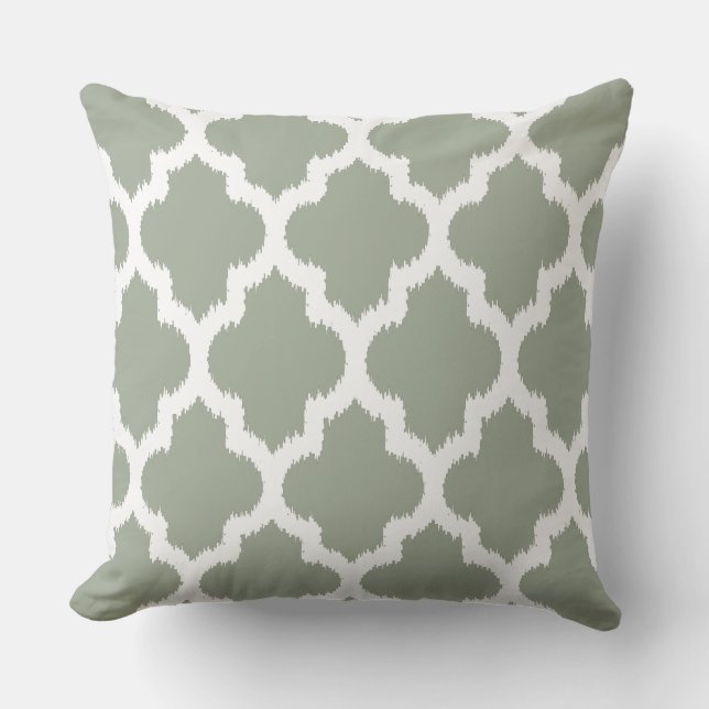 White & Sage Green Quatrefoil Pattern Reversible Cushion (Front)