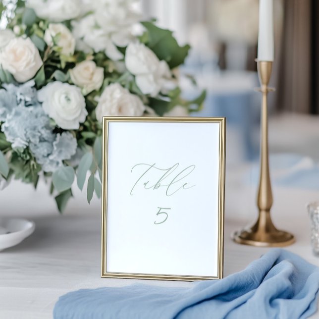 White & Sage Green Wedding Table Number Card (White & Sage Green Wedding Table Number Card)
