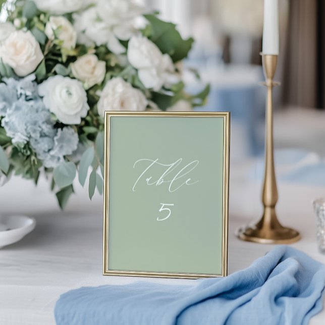 White & Sage Green Wedding Table Number Card (White & Sage Green Wedding Table Number Card)