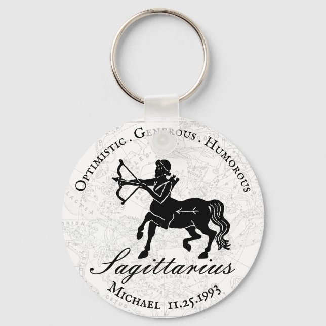 White Sagittarius Zodiac Sign Astrology Custom Key Ring (Front)