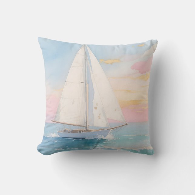 White Sailboat Ocean Glow Cushion (Front)