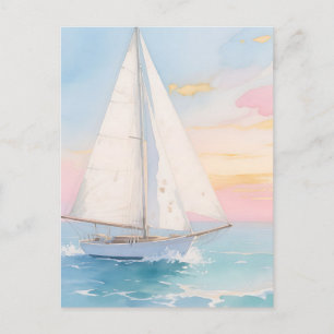 White Sailboat Ocean Glow Postcard