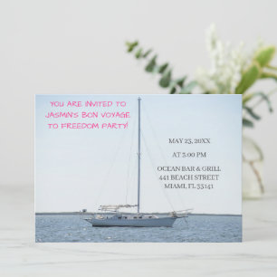 White Sailboat on Ocean Funny Bachelorette Boat Invitation