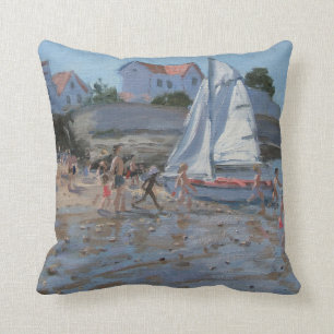 White sailboat Palais sur Mer France Cushion