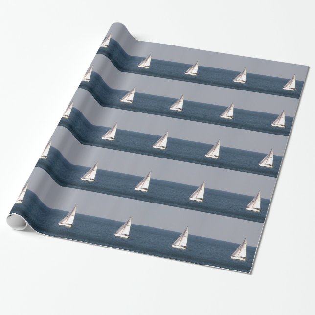 White Sailboat Wrapping Paper (Unrolled)