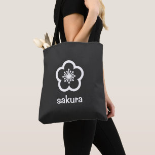 White Sakura Blossom - Charcoal Tote Bag