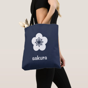 White Sakura Blossom Silhouette - Navy Tote Bag