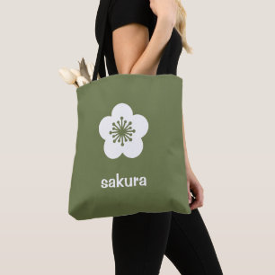 White Sakura Blossom Silhouette - Olive Tote Bag