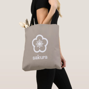 White Sakura Blossom - Taupe Beige Tote Bag