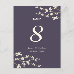 White Sakura Cherry Blossoms Table Number Postcard