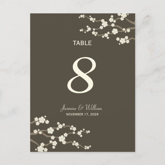 White Sakura Cherry Blossoms Table Number Postcard (Front)