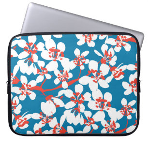 White sakura, classic blue background pattern. laptop sleeve