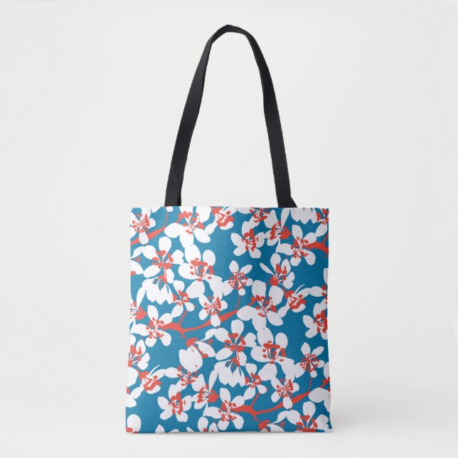 White sakura, classic blue background pattern. tote bag (Front)