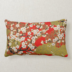 White Sakura Fine Vintage Japanese Pattern Lumbar Cushion