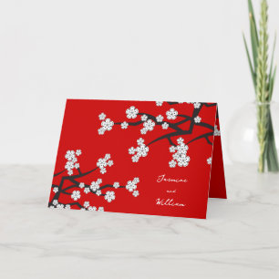White Sakura Flowers Cherry Blossoms Asian Wedding Thank You Card