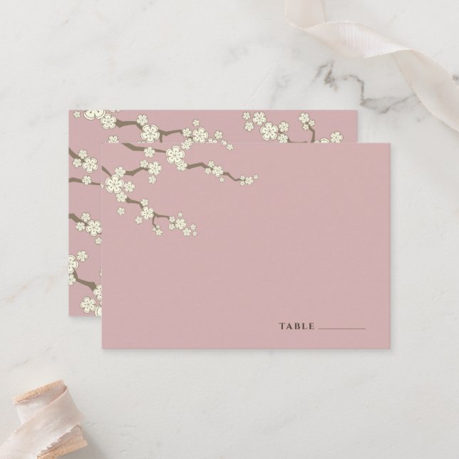 White Sakura Flowers Cherry Blossoms Chic Wedding Place Card (Front/Back In Situ)