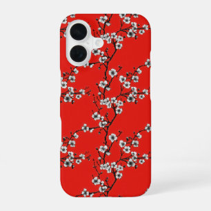 White Sakura Red Pattern iPhone 16 Case