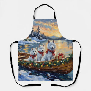 White Samoyed Christmas Boat Holiday Apron