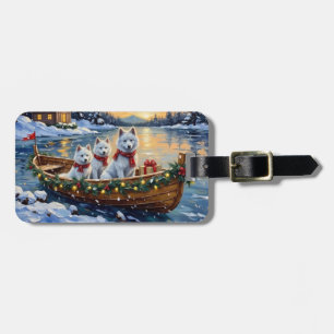 White Samoyed Christmas Boat Holiday Luggage Tag