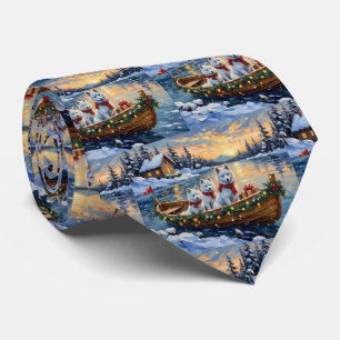White Samoyed Christmas Boat Holiday Tie