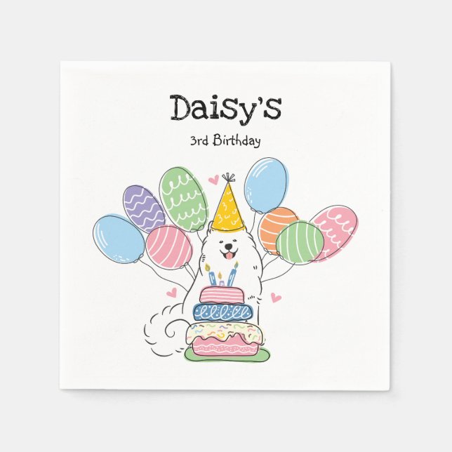 White Samoyed Dog Birthday Party Paper Napkins (Front)