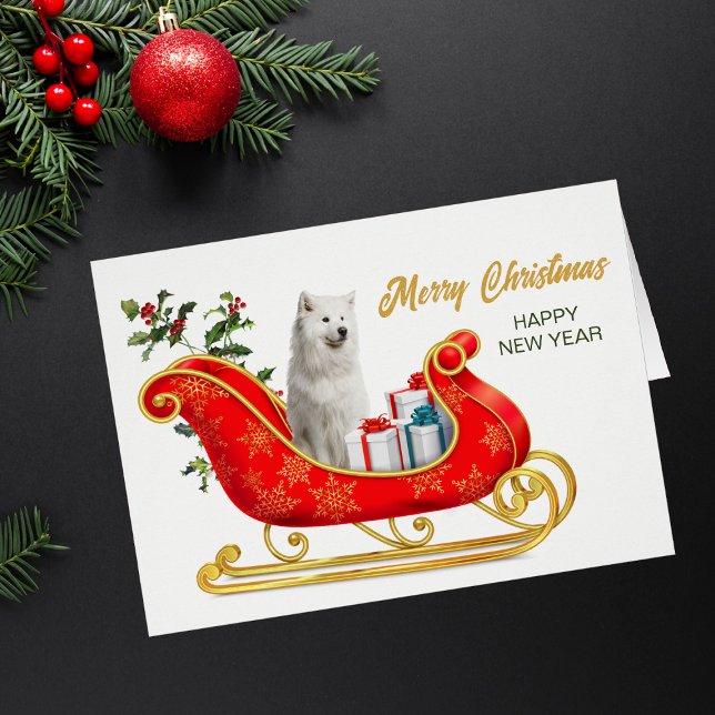White Samoyed Dog Christmas Sleigh Card (Creator Uploaded)