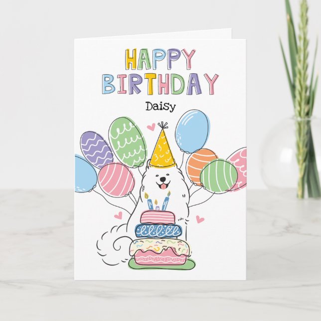 White Samoyed Dog Happy Birthday Card (Front)
