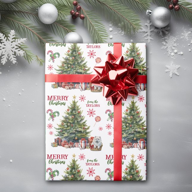 White Samoyed Puppy Under the Christmas Tree Wrapping Paper (Creator Uploaded)