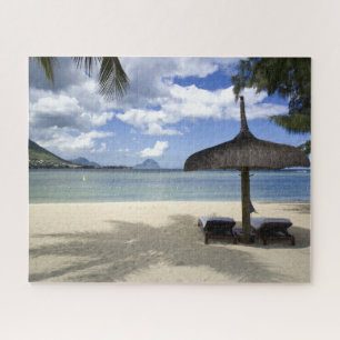 White Sand Beach and Umbrella Jigsaw Puzzle
