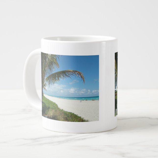 White Sand Beach w/Palm Large Coffee Mug (Front Left)