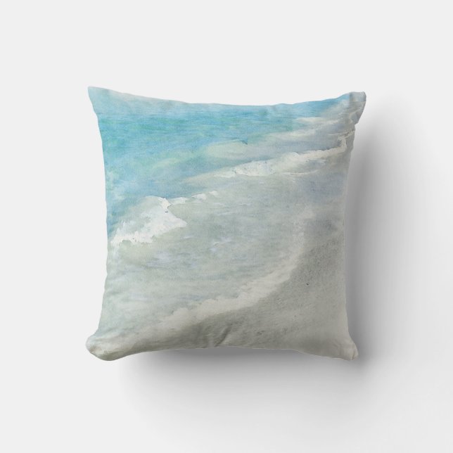 White Sand Beach Watercolor - Teal Aqua Turquoise Cushion (Front)