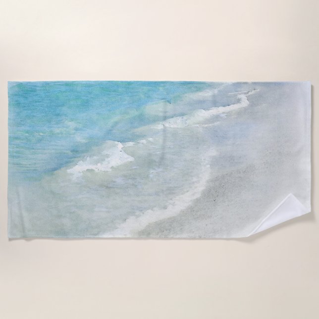 White Sand Beach Watercolor - Teal Aqua Turquoise Towel (Front)