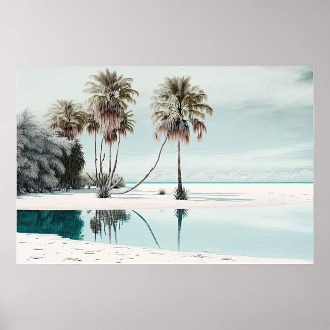 White Sand Beach with Palm Trees Poster (Front)