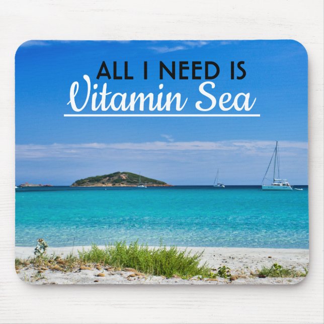 white sand beach with turquoise water and sailboat mouse pad (Front)