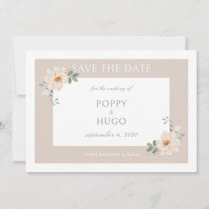 White & Sand Chic Floral Wedding Save the Date