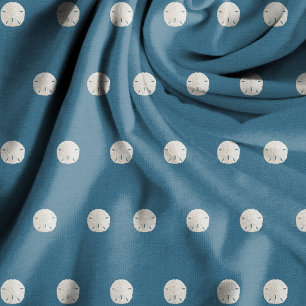 White Sand Dollar Pattern Navy Blue Fabric