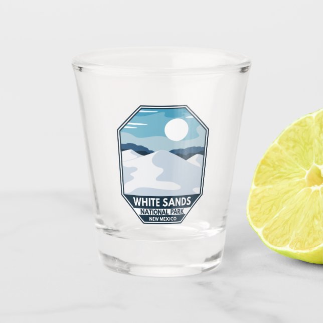 White Sands National Park Minimal Retro Emblem Shot Glass (Front)