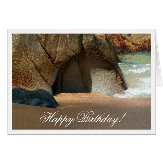 White Sandy Beach; Happy Birthday Card